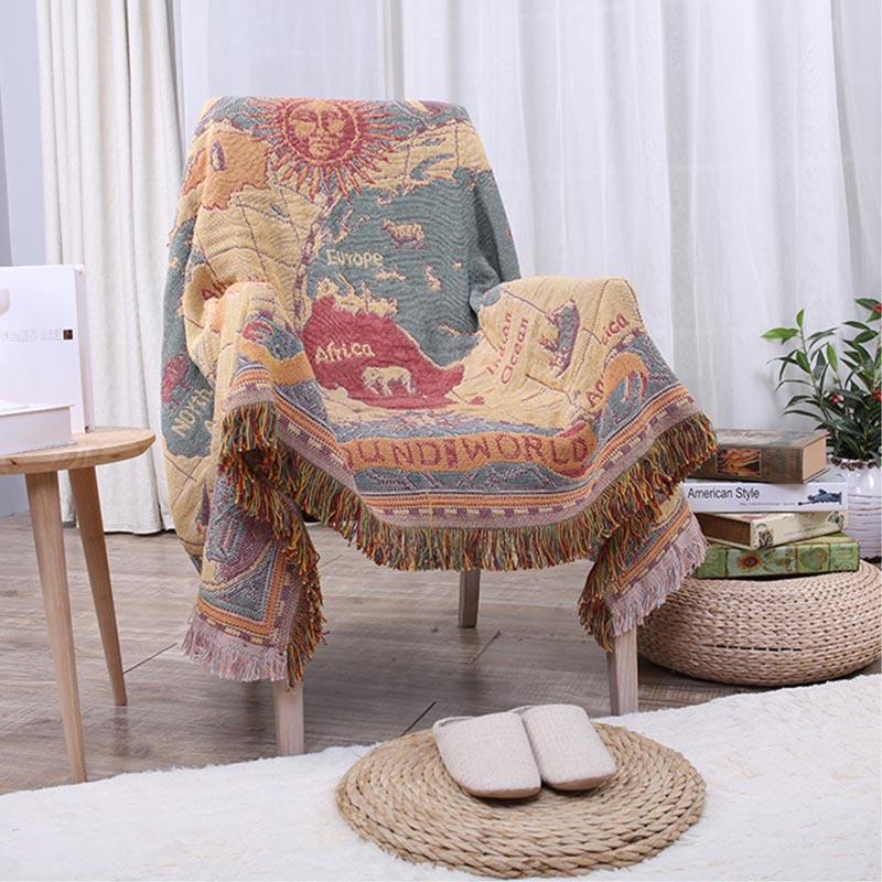 

Household American Printed Sofa Blanket Cotton Cushion Towel Sofa Cover Multi-Functional Line Blanket Chairs Supplies