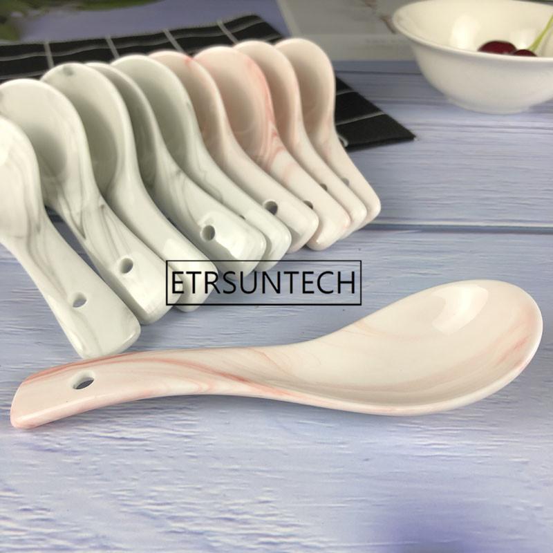 

100pcs Ceramic Marbling Spoon Nordic Marble Soup Spoon Children Kids Rice Scoop Home Restaurant Kitchen Tableware