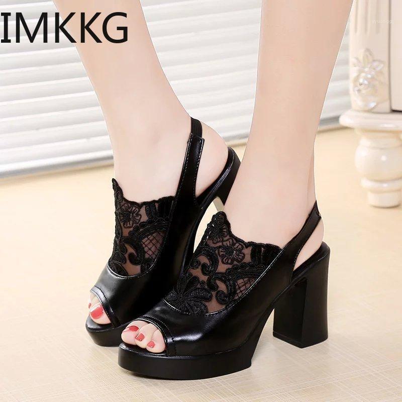 

Women Sandals Casual Summer Shoes Square Heel Chaussures Femme Peep Toe Summer Sandals Mesh High Heel Shoes Women Q000661, Black