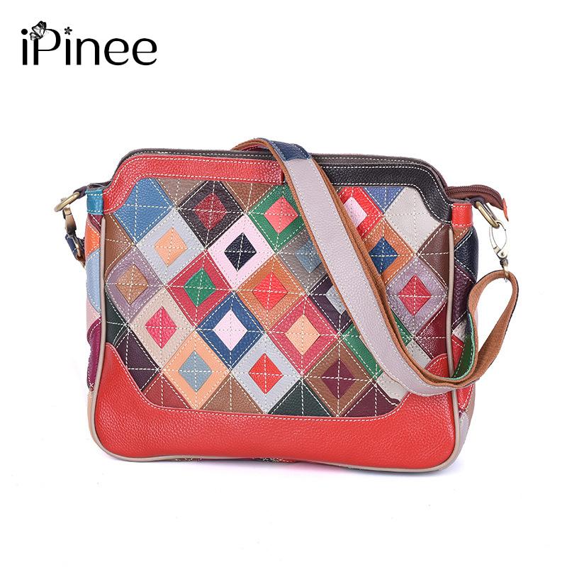

iPinee New Arrived High Quality Genuine Leather Messenger Bags Color Spell Cow Leather Women Shoulder Bag, Red