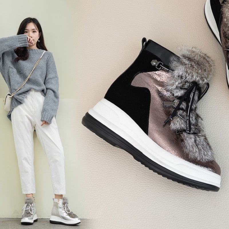 

Women's Ankle Plus Size Leather + Cow Suede Lining Russian Warm Wool Internal Winter Increase Snow Boots 62zi, Silver.