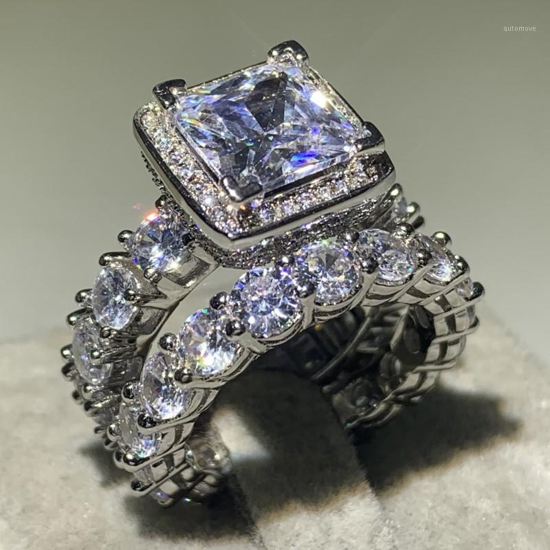 

Size 5-12 Hot Sell Jewelry Shinning 925 Sterling Silver Princess Cut White 5A Cubic Zircon Women Wedding Bridal Ring Set1