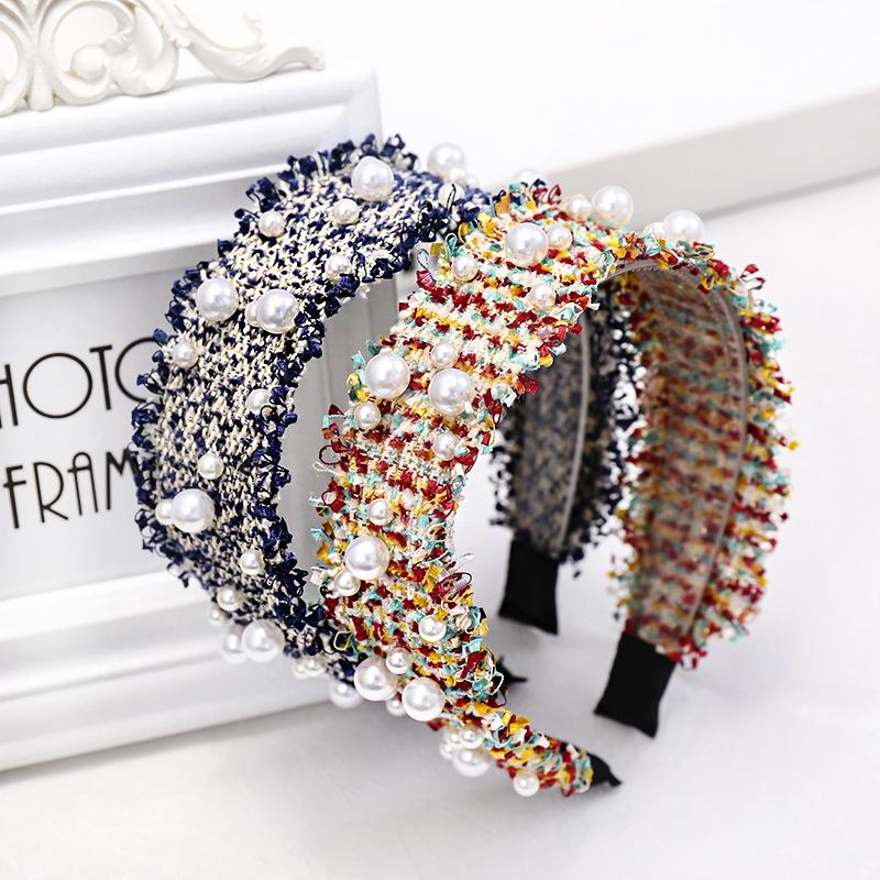 

Fashion Weave Tassels Brim Pearl Hair Bands Women Girls Hair Accessories Rainbow Headband Headwear opaska do wlosow bandeau