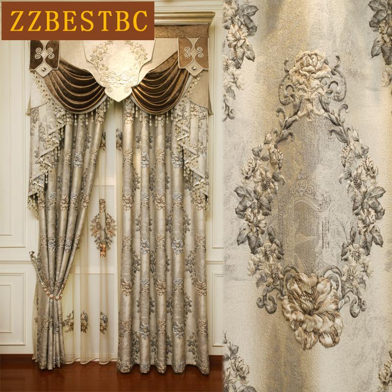 

European Royal Luxury 4D Embossed Blackout Curtains for Bedroom Upscale Hotel with Elegant Voile Curtain for Villa Living Room, Tulle