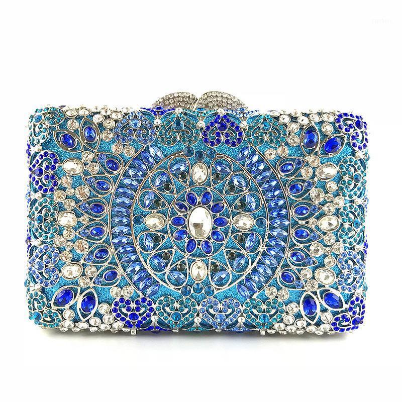 

XIYUAN Silver Metal White/Blue Rhinestone Diamond Evening Bags Women Party Purse High-End Ladies Crystal Mini Prom Clutches1
