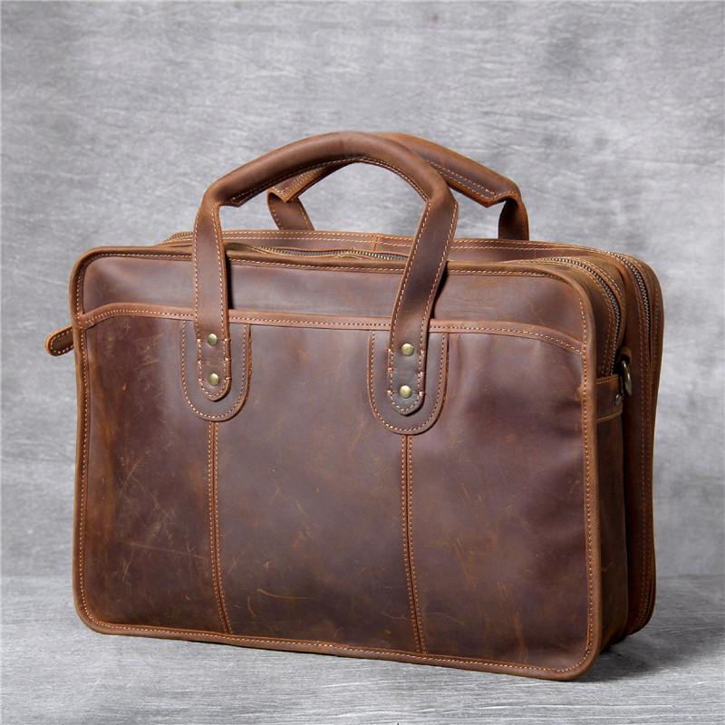 

Retro simple Travel Bag men's genuine Leather Laptop Bag Large Capacity Duffel Business Documents, Brown