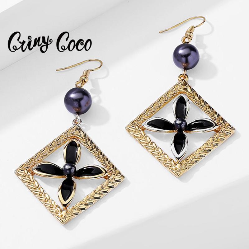

Cring Coco Hawaiian Jewelry Simulated Pearl Drop Earrings Special Style Female Golod Color Geometric Earrings for Women Jewelry
