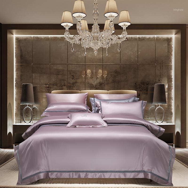 

New 4Pieces Queen King size Bedding set 1400TC egyptian Cotton embroidery bedlinen Bedsheet set Duvet cover Pillowcase1