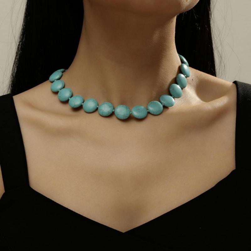 

New Bohomia Hand Round Beads Turquoise Necklace For Women Long Tassel Boho Necklace Jewelry Gifts