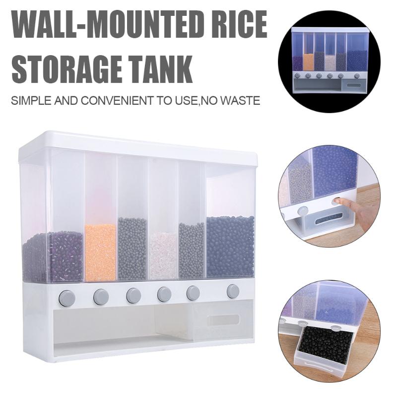 

Dispenser Rice Bucket Plastic Large Capacity Wall-Mounted Sealed Container Grains Tank Storage Box Kitchen Supply