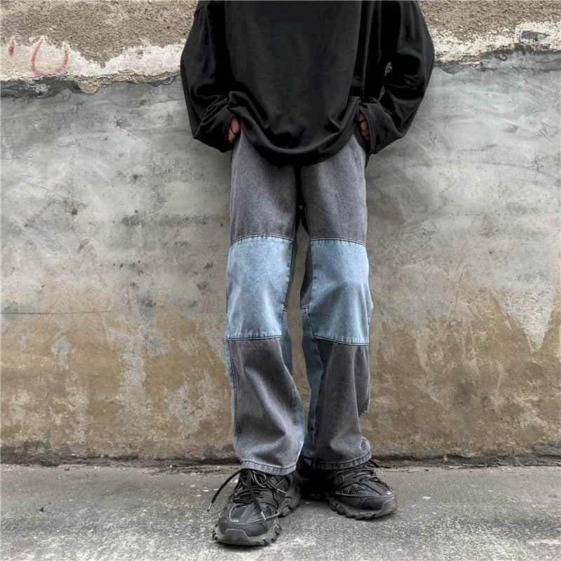 

New Autumn Spring Harajuku Jeans Men's Straight Pants Patchworked Wide Leg Pants Women Loose Punk Vintage Trousers, K0085