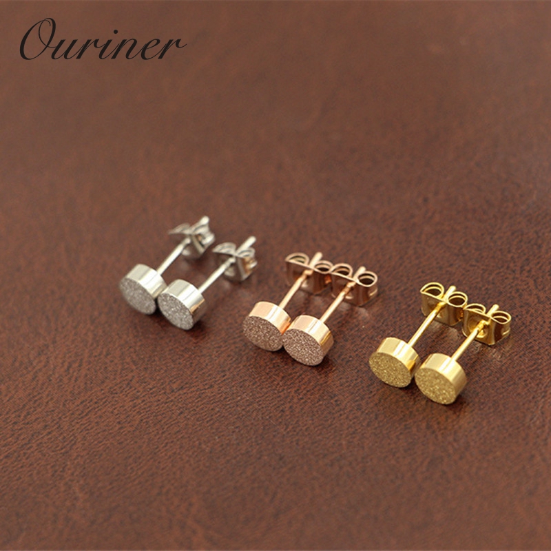 

Fashion Jewelry Rose Rold Color Cute Round Frosted Tiny Stud Earrings For Women Girl Titanium Steel Bean Earrings KE008-1
