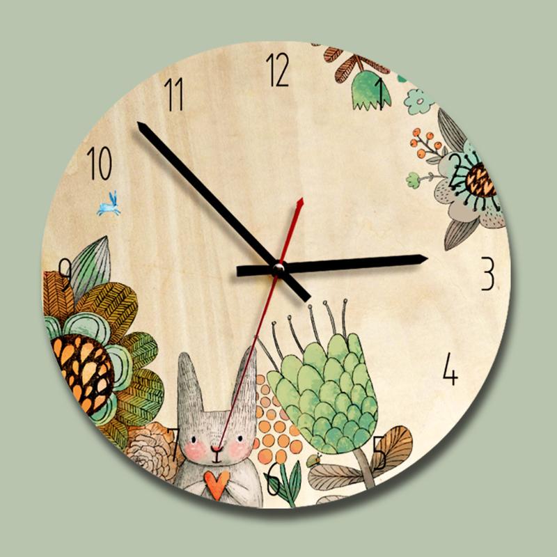 

Cartoon Wall Clock Aluminum Pointer Acrylic Wooden Dial Silent Movement Children Bedroom Clock