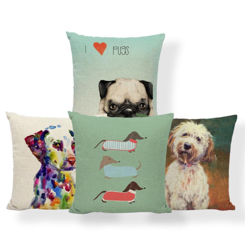 

Pug Dachshund Dog Animal Cushion Covers Schnauzer Greyhound Pillow Lovers Gifts Pillowslip Covers Golden Retriever 18 Inch Linen
