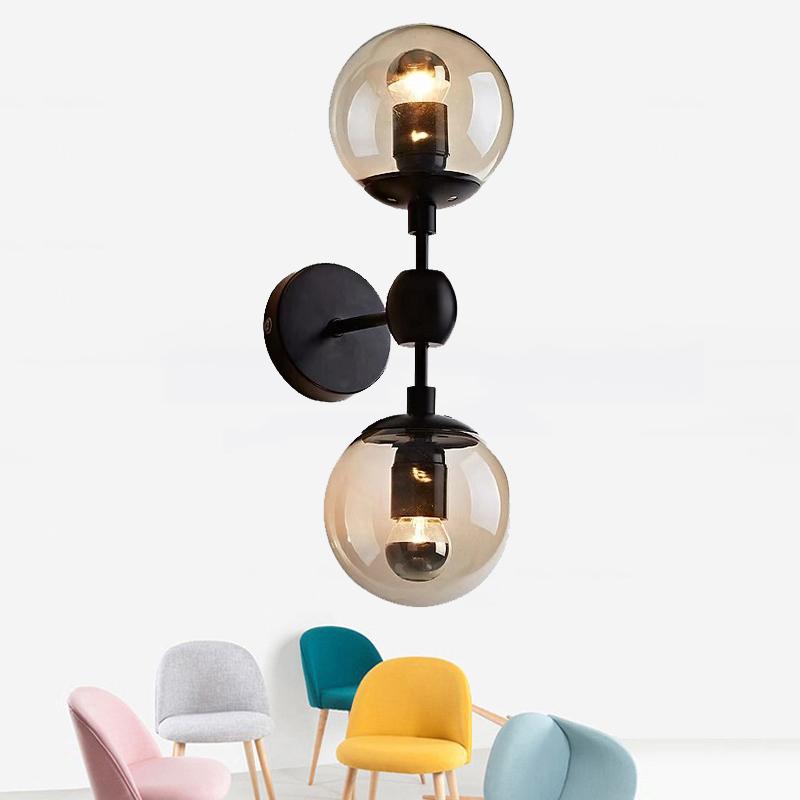 

Nordic Postmodern Style Glass Ball Wall Lamps Creative Single Double E27 Wall Light for Living Room Bedroom Bedside Restaurant