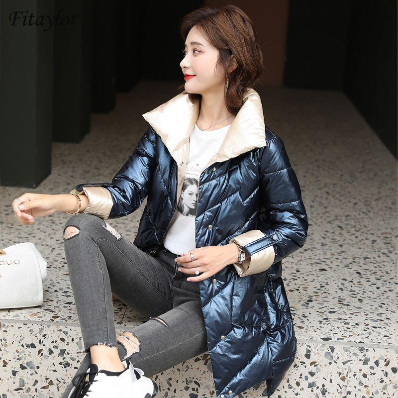 

Fitaylor New Winter Women Long Parka Stand Collar Bright Color Windproof Loose Cotton Coat Streetwear Thick Warm Black Outwear