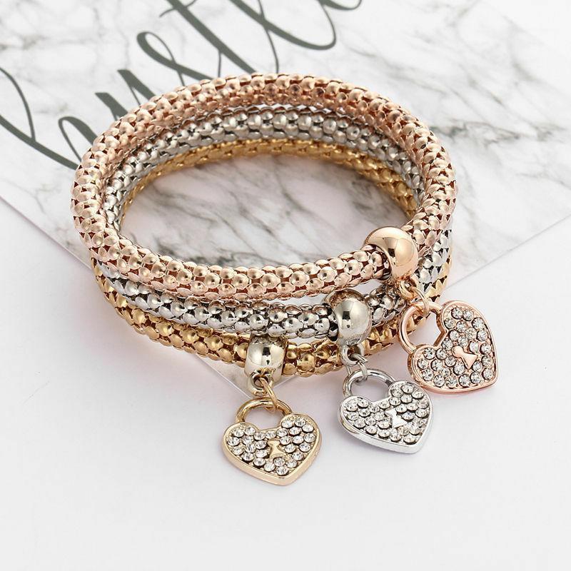 

3PCs Women Gold Rhinestone Bracelets Gold/Silver/Rose Bracelets Bangle Jewelry1