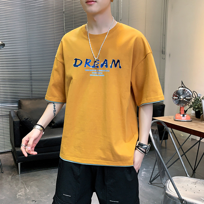 

Men's Cotton T-shirt Word Printing Men's Basic Top Summer Casual Fabric Fashion t shirt 12 Colors Streetwear Size 4XL, Darkgrey