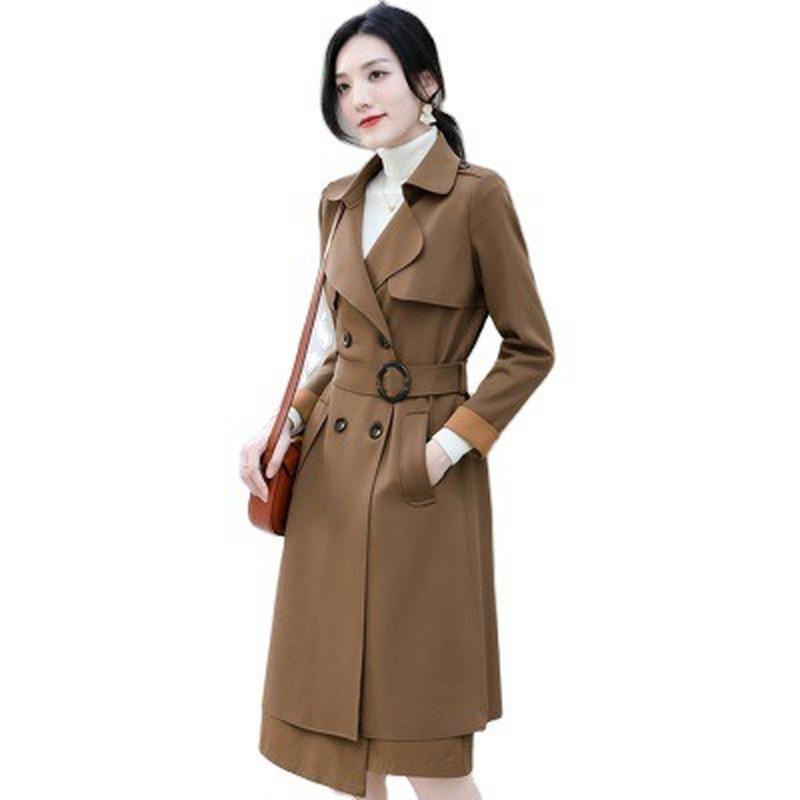 

Autumn and winter new fashion thick slim temperament drape windbreaker women's mid-length and small British windbreaker trend, Black