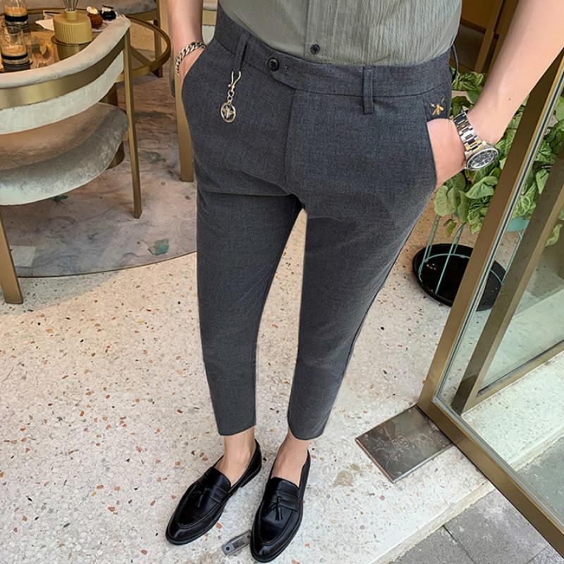 

2021 Men's Business Dress Pants Ankle Length Classic Office Social Suit Pans Streetwear Casual Wedding Trousers Pantalon Homme, Black