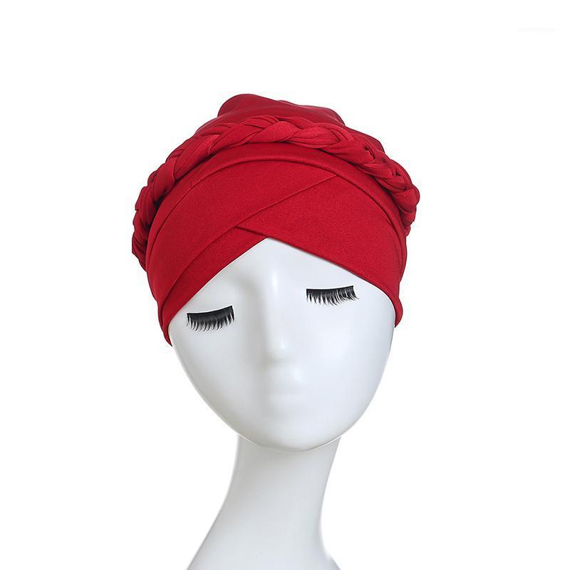 

Women Simple Caps Turban Solid Twisted Braid Headscarf Cap Hair Covered Wrap Hat1