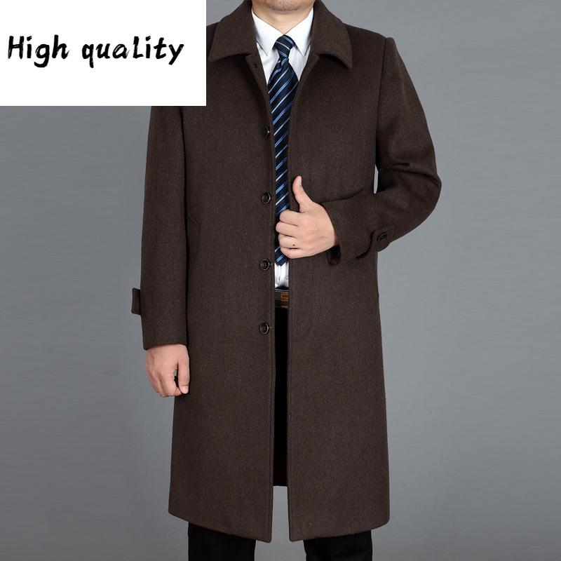 

new Winter autumn and winter of middle-aged men in the men's long coat coat woollen overcoat woolen cloth, Black