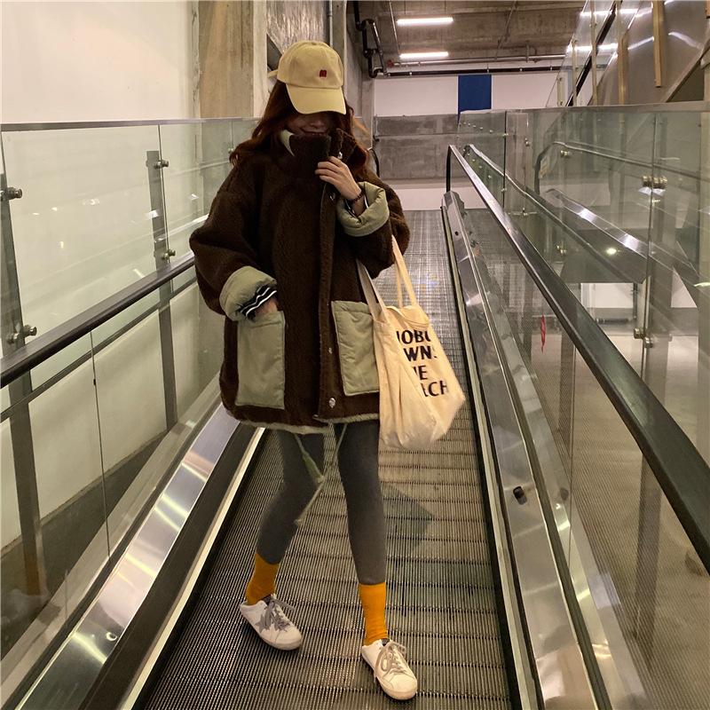 

Double-sided Winter Jacket Women 2020 Single Breasted Faux Lamb Fur Coat Warm Thick Fashion Loose Plush Ladies Coat Teddy Jacket, Photo color
