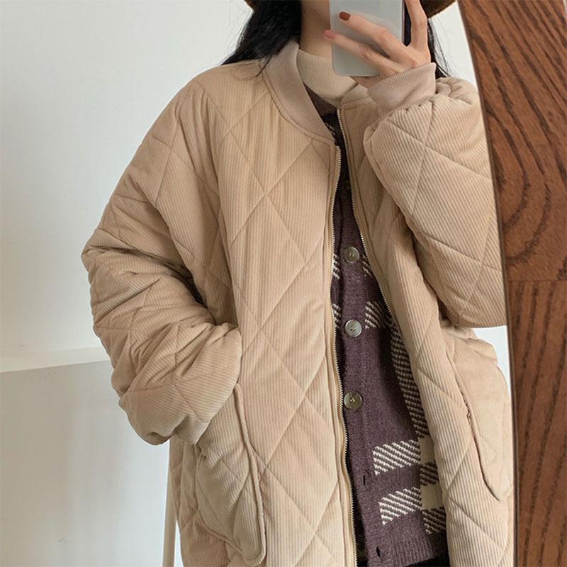 

2020 Autumn Winter Korean Black Beige Warm Cotton-Padded Outwear Women Thick Puff Padded Quilted Jacket