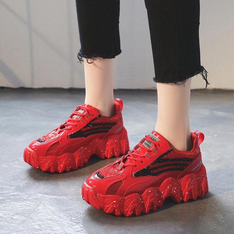 

Sequin Sneakers Women Shoes Glitter Platform Sneakers Fashion Vulcanized Shoes Women Chunky Trainers Red Black Tenis Feminino #2u4o