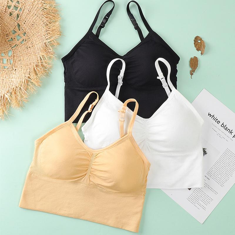 

Seamless Beauty Back Sports Bra Women Sling Wrap Chest Yoga Bra Tube Top Adjustable Shoulder Strap Fitness Tops Female Underwear, Beige