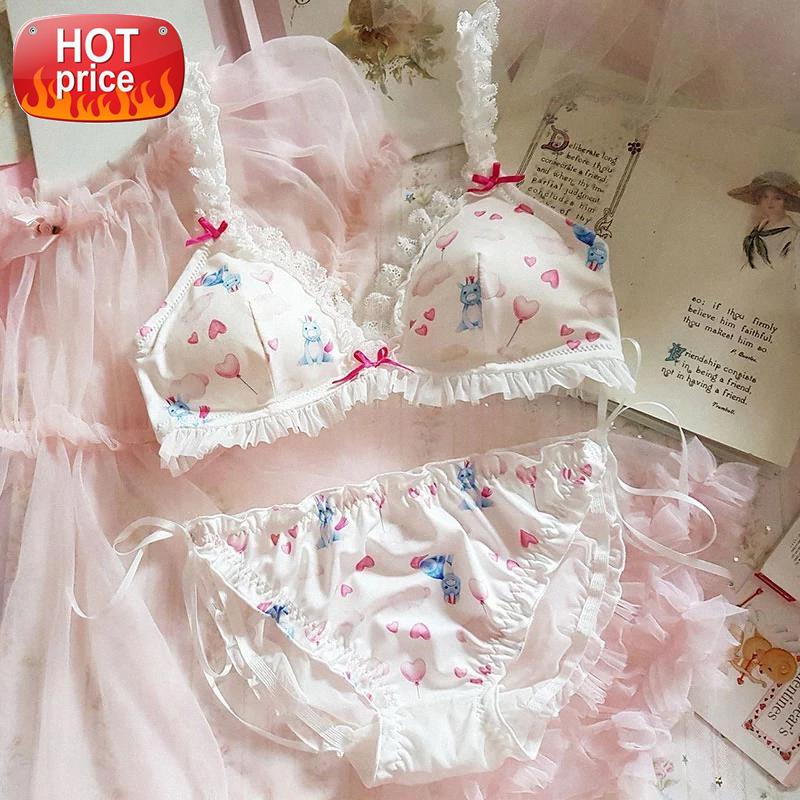

Japanese Sexy Girls Underwear Bras and Panty Set Lolita Cute Sweet Ultra Thin Bra Brief Thong Set Ruffle for Young Girl Lingerie #1f5O, Black;white