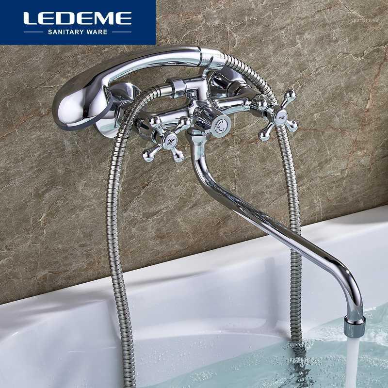 

LEDEME Bathtub Faucet Shower Faucets Classic Chrome Plated Single Holder Long Nose Brass Bathroom Faucet Bath Mixer Tap L23081