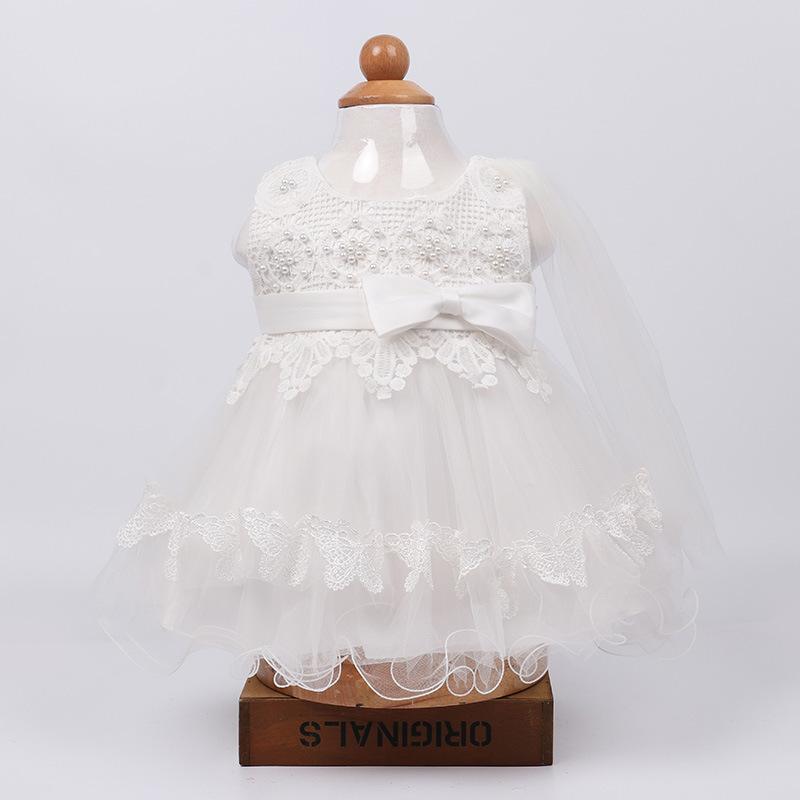 

White Flower Girl Dresses for Weddings Red Performance Dress for Babies Pink Pearl Princess Dress Party