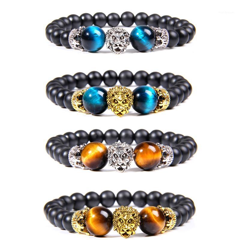 

Craft Lion Charm Bracelet Men Handmade Elastic Bracelets Women Jewelry Polished 12mm Royal Blue Tiger Eye Stone Beads Bangles1