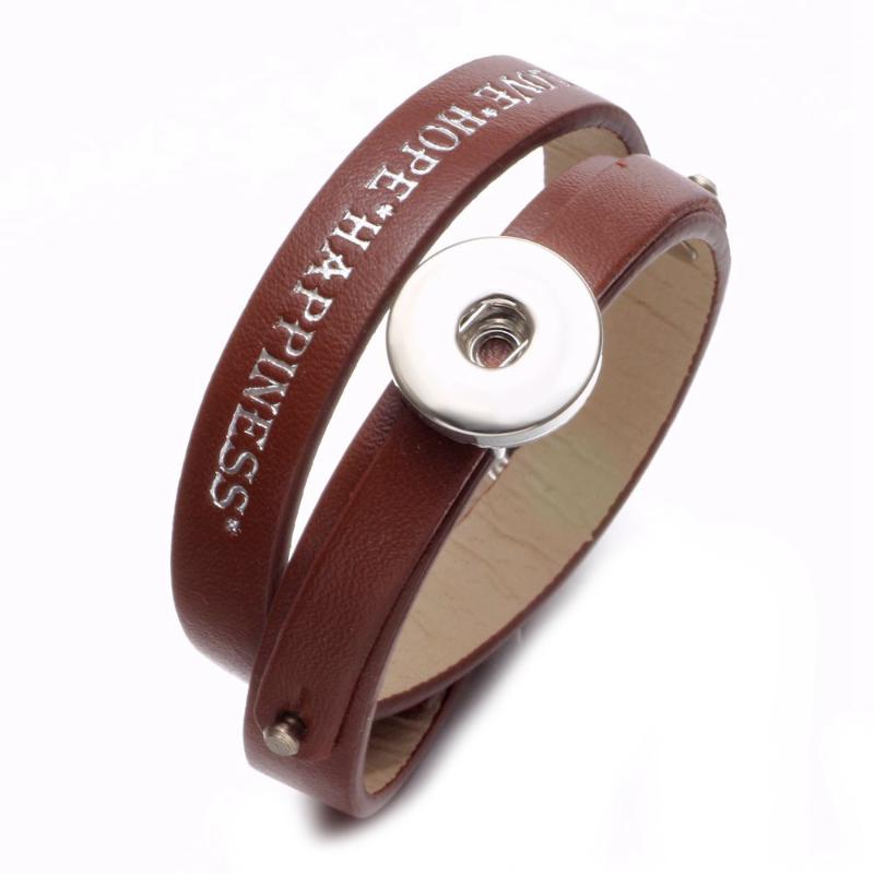 

New Arrivals Brown PU Leather DIY Lucky Armband Snap Bracelet 18mm Snap Button Jewelry For Jewelry SZ0479m