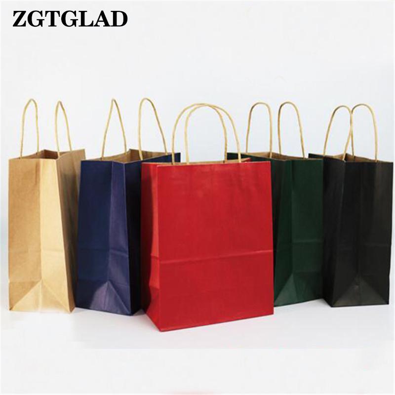 

ZGTGLAD 1 Pc Coloured Kraft Paper Handles Bag Recyclable Party Gift Paking Bags Wedding Birthday Shopping Home Decor