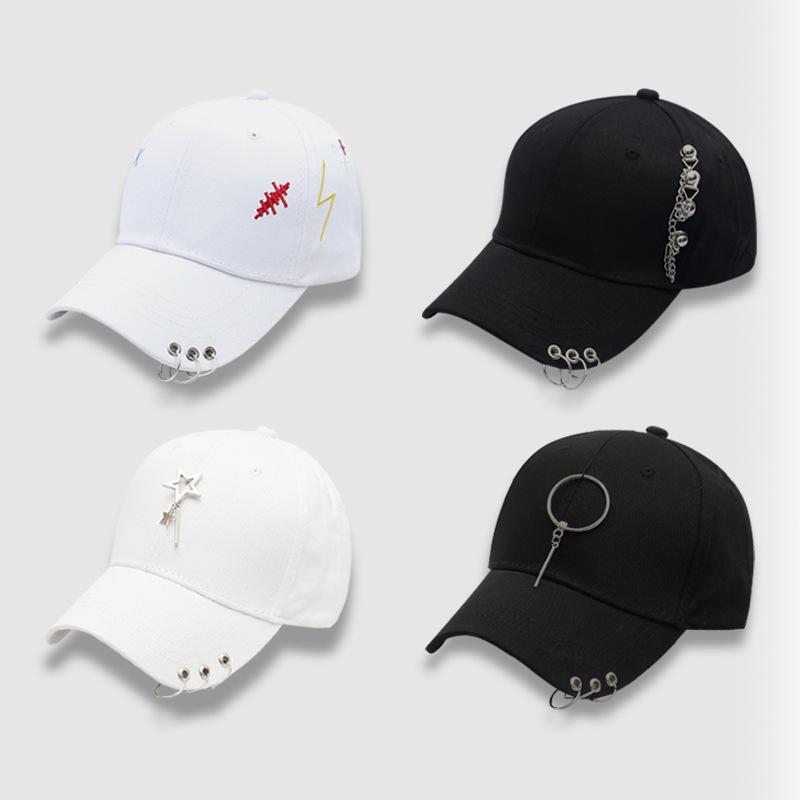 

New hat men and women Korean hip hop fashion trendsetters wear curved brim iron ring cap cap advertising, Rings pink jx191