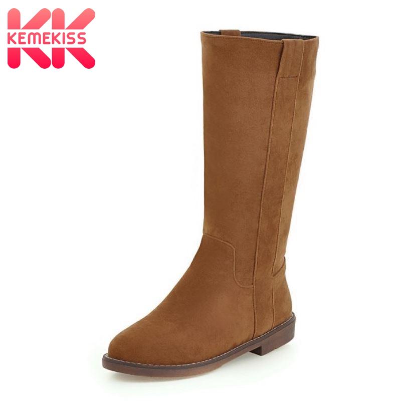 

KemeKiss Size 34-43 Women Mid Calf Boots Flats Flock Slip On Shoes Winter Warm Boots Women Fashion Office Party Footwear, Black