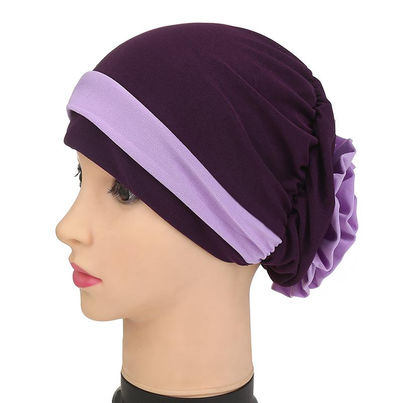 

New Fashion Flower Turban Hat Women Muslim Hijabs Cap India Cap Under Scarf Bone Bonnet Neck Cover Muslim Women Hair Accessories, 04