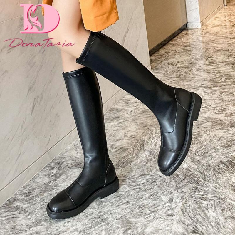 

DoraTasia Brand Designer Ladies Spring Platform Mid Calf Boots Fashion Chunky Heels Zip Boots Women Trendy Office Shoes Woman, Black
