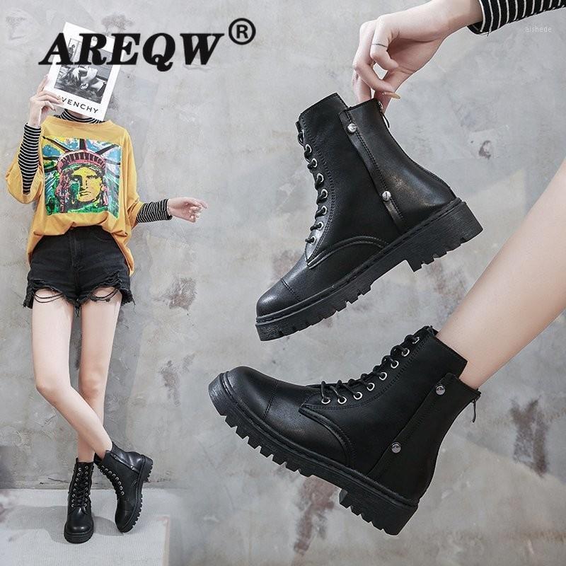 

Women Leather Boots Half Short Shoes Women Winter Flat Heel Shoes Fashion Zipper Warm Boots Footwear Size 35-40 Woman1, Black