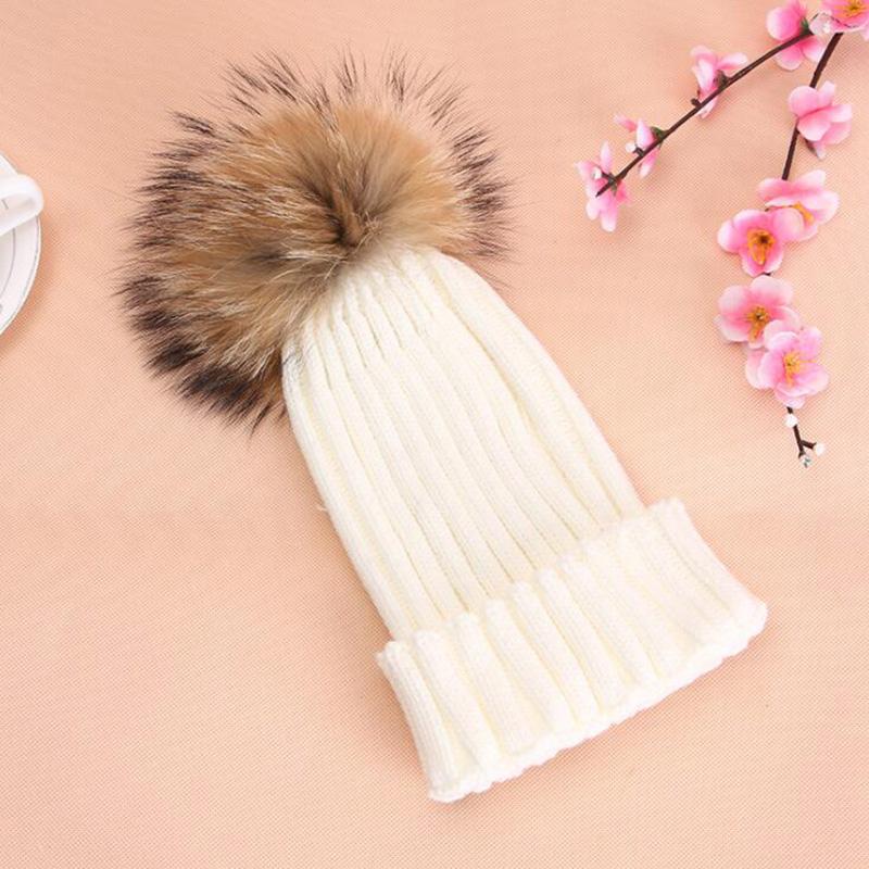 

Women's Winter Wool Beanie Cap Lovely Solid Color Fur Pompom Poms Knitted Hats Warm Skullies Beanies Outdoor Bonnets Gorro Hat, Red