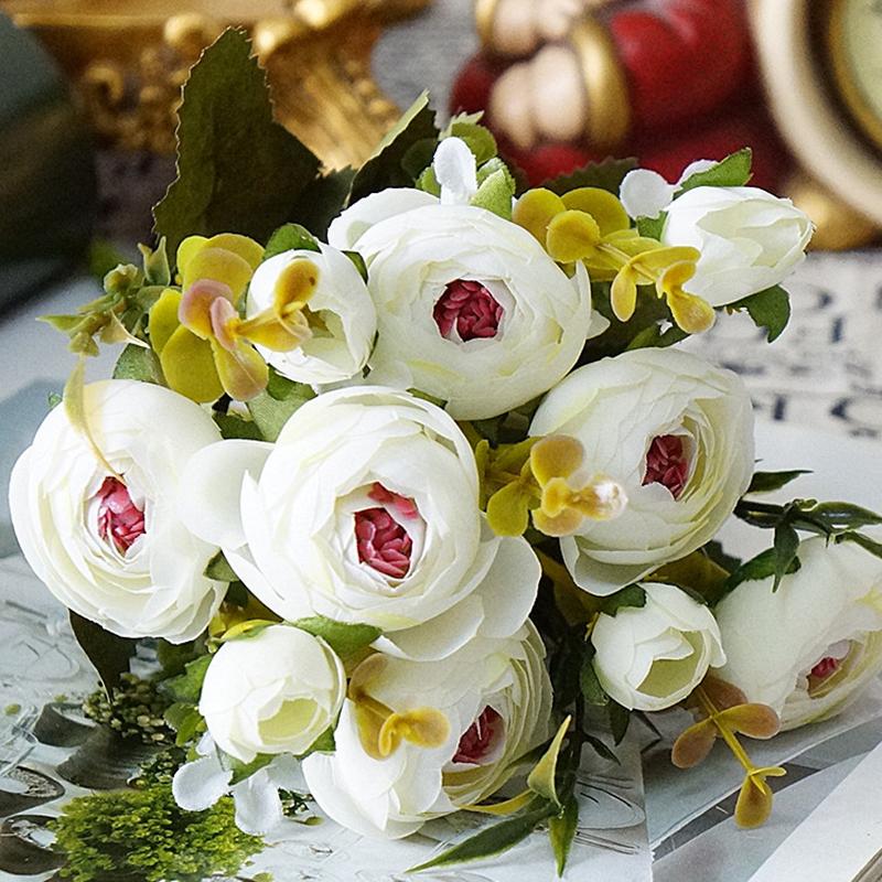 

6Heads Artificial Flower Silk Flower Fake Leaf Rose Artificial Plants Wedding Home Decor Decorative Flowers, A5