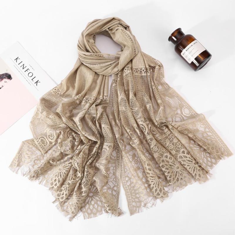 

10pc/lot Muslim Solid Color Lace Hollow Scarfs Headbands Soft Cotton Muslim Hijabs Scarf for Women