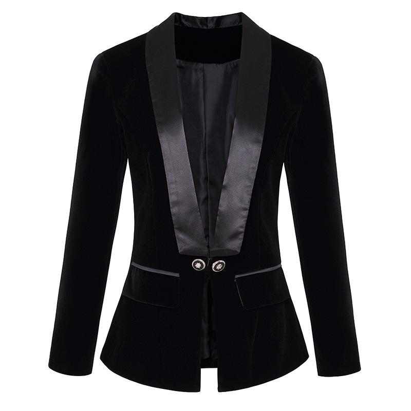 

Women Autumn Winter Party Elegant Blazers Jackets Fashion Lapel Slim Velvet Suit Jacket Feminino Black Blue Performance Coats