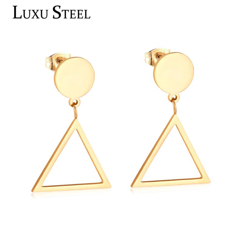 

LUXUSTEEL Classic Jewelry Triangle Drop Earrings Female Brinco Accessories Stainless Steel Round Push Back Earrings