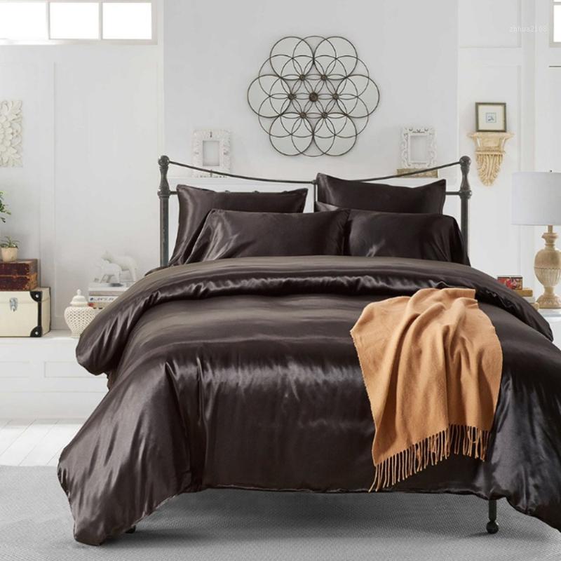 

3pcs Bedding Set Fashion Solid Washable Soft Silk Duvet Cover Pillowcase Bed Supplies for Home Hotel Queen/King/ Size1, White