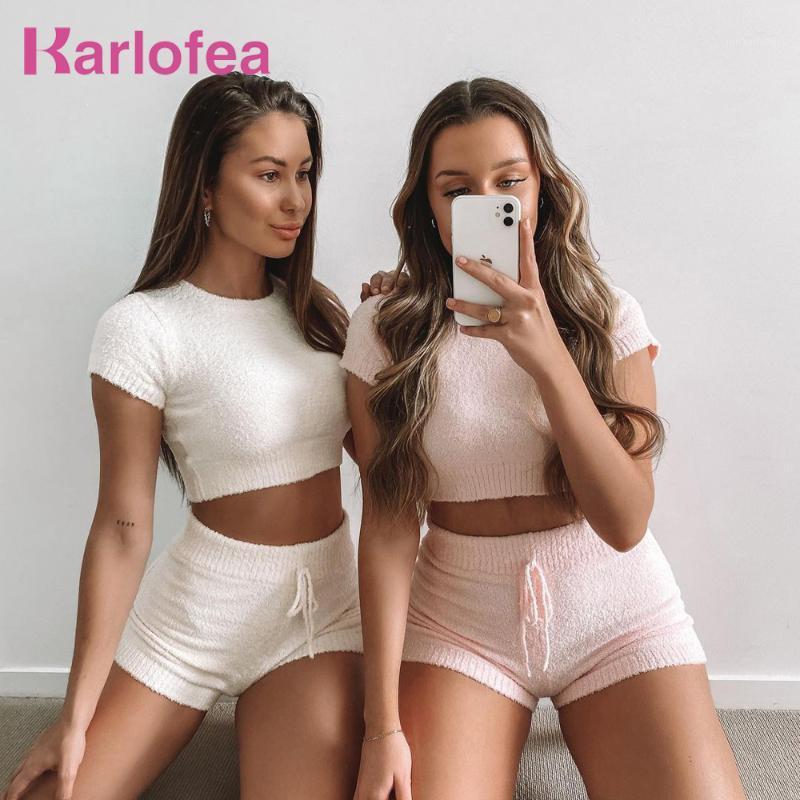 

Karlofea Fashion Casual Sweater Knitting Lounge Wear 2 Piece Matching Sets New Comfort Crop Top Short Pants Suit Winter Clothes1, Ivory