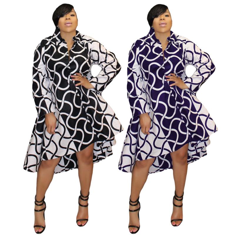 

30M7142 Autumn Winter Women Outdoor Casual Fashion Home Print Long Sleeve Dress Vestidos Plus Size Hot, Blue