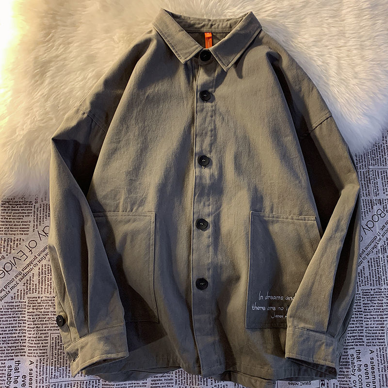 

Spring 2021 New Stripe Retro Work Done Men's Jacket Tools with Long Sleeves Beautiful All-match Black LNM9